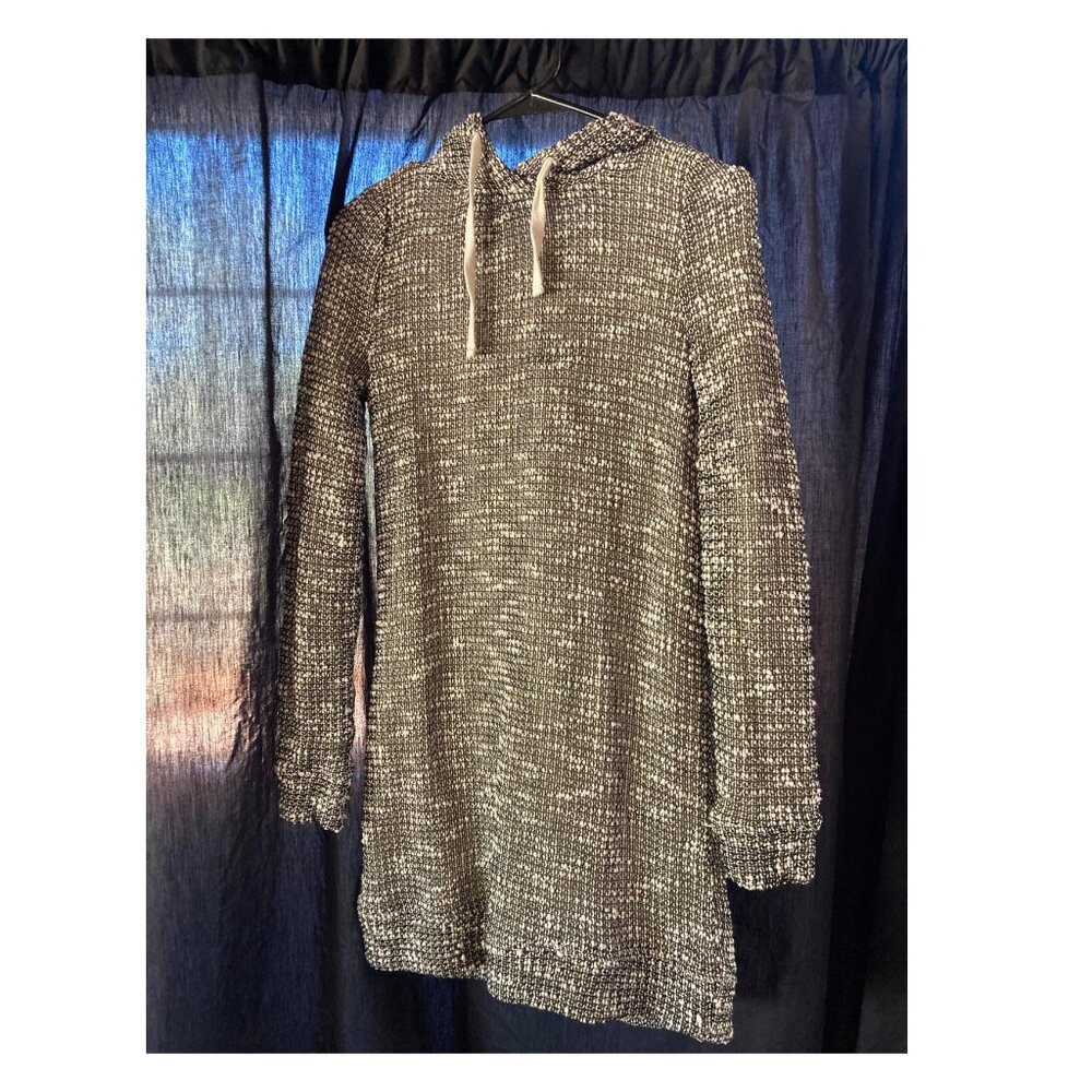 Fabletics Marled Knit Hoodie Tunic Sweater, Black/White - Size XS